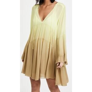 YFB Young Fabulous & Broke Rosa Ombre V-Neck Tiered Mini Dress Green Women's M